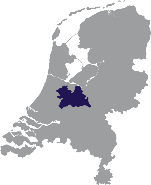Landkaart Nederlands grijs met provincie Utrecht donkerblauw op transparante achtergrond - 600 * 733 pixels
